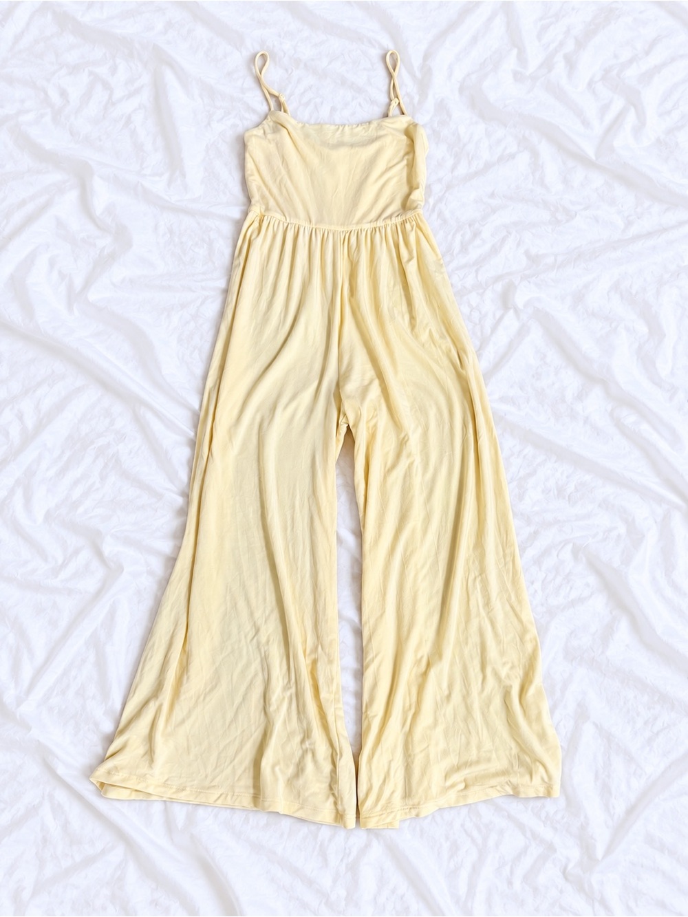 Womens Wide-Leg Yellow Jumpsuit with Spaghetti Straps